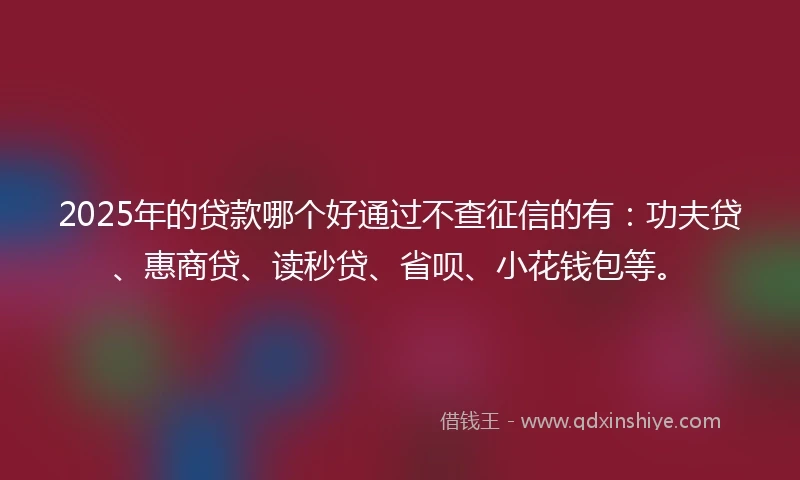 2025年的贷款哪个好通过不查征信的有：功夫贷、惠商贷、读秒贷、省呗、小花钱包等。