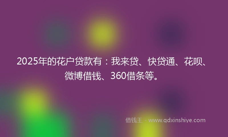 2025年的花户贷款有：我来贷、快贷通、花呗、微博借钱、360借条等。