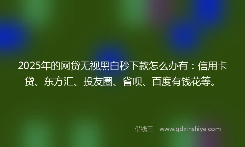2025年的网贷无视黑白秒下款怎么办有：信用卡贷、东方汇、投友圈、省呗、百度有钱花等。