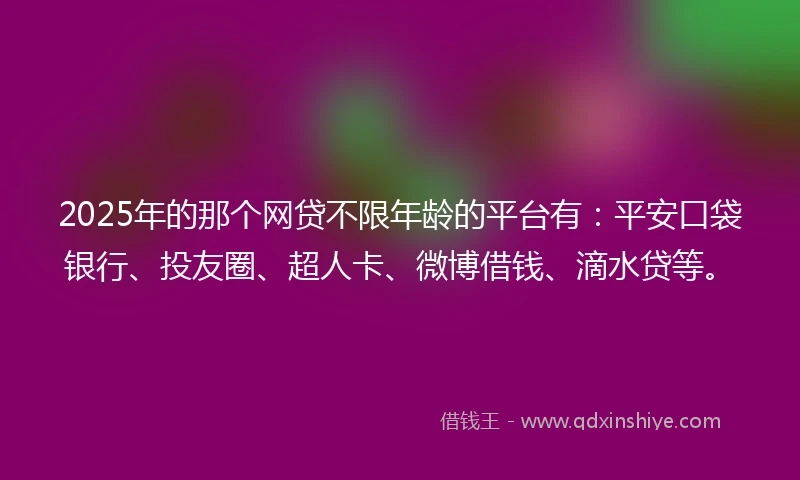 2025年的那个网贷不限年龄的平台有：平安口袋银行、投友圈、超人卡、微博借钱、滴水贷等。