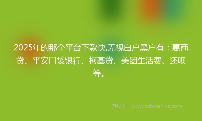 2025年的那个平台下款快,无视白户黑户有：惠商贷、平安口袋银行、柯基贷、美团生活费、还呗等。