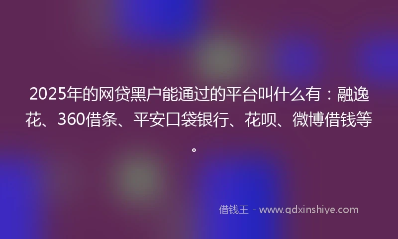 2025年的网贷黑户能通过的平台叫什么有:融逸花、360借条、平安口袋银行、花呗、微博借钱等。