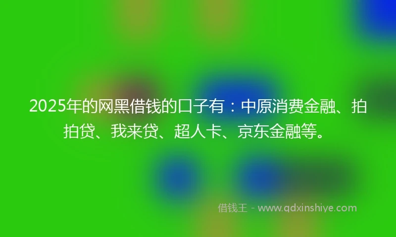 2025年的网黑借钱的口子有：中原消费金融、拍拍贷、我来贷、超人卡、京东金融等。