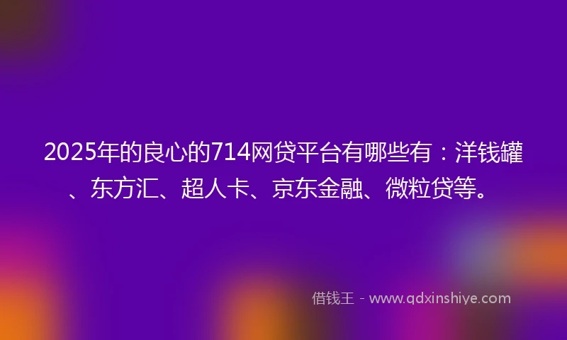 2025年的良心的714网贷平台有哪些有：洋钱罐、东方汇、超人卡、京东金融、微粒贷等。
