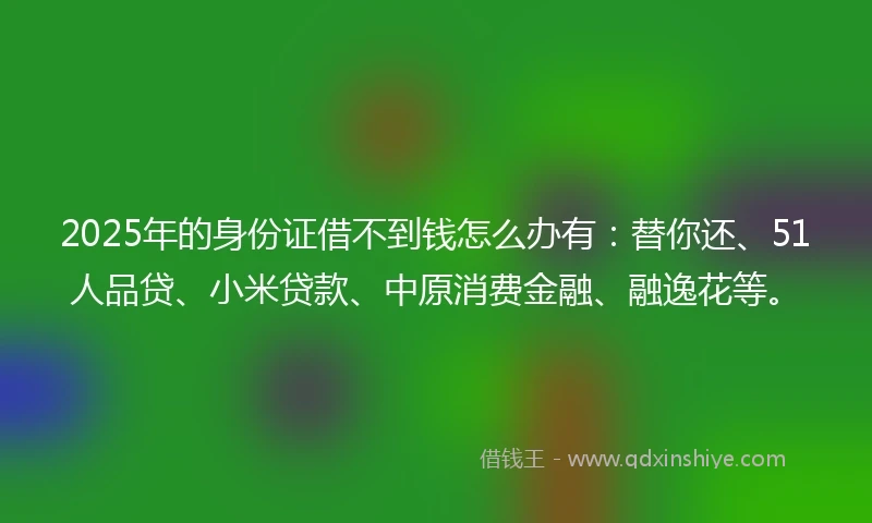 2025年的身份证借不到钱怎么办有：替你还、51人品贷、小米贷款、中原消费金融、融逸花等。