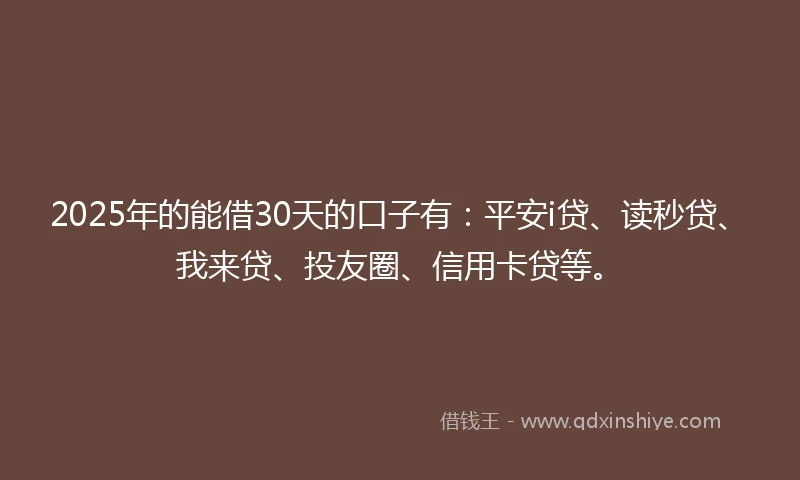 2025年的能借30天的口子有：平安i贷、读秒贷、我来贷、投友圈、信用卡贷等。