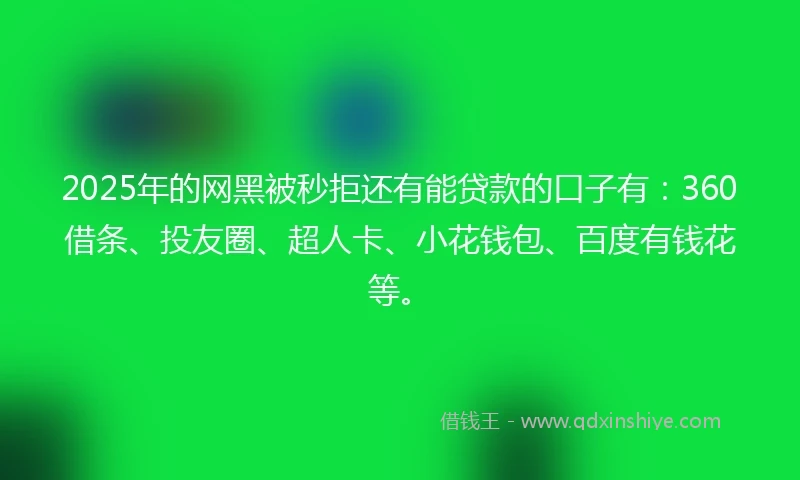 2025年的网黑被秒拒还有能贷款的口子有：360借条、投友圈、超人卡、小花钱包、百度有钱花等。