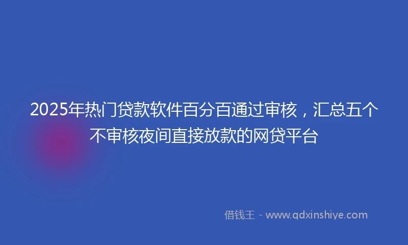 2025年热门贷款软件百分百通过审核，汇总五个不审核夜间直接放款的网贷平台