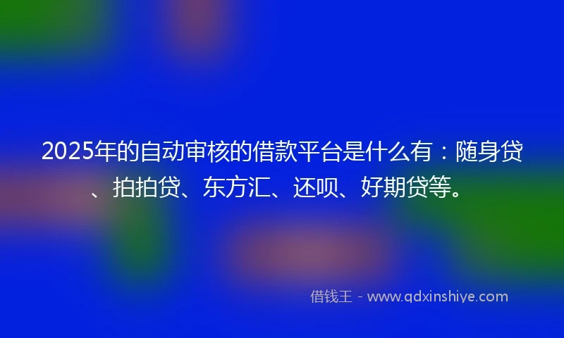 2025年的自动审核的借款平台是什么有：随身贷、拍拍贷、东方汇、还呗、好期贷等。
