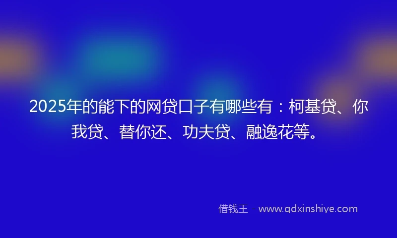 2025年的能下的网贷口子有哪些有：柯基贷、你我贷、替你还、功夫贷、融逸花等。