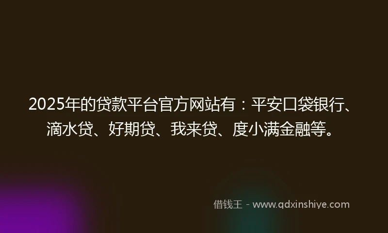 2025年的贷款平台官方网站有：平安口袋银行、滴水贷、好期贷、我来贷、度小满金融等。