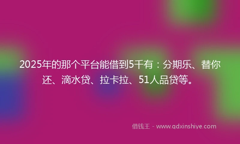 2025年的那个平台能借到5千有：分期乐、替你还、滴水贷、拉卡拉、51人品贷等。