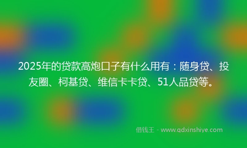 2025年的贷款高炮口子有什么用有：随身贷、投友圈、柯基贷、维信卡卡贷、51人品贷等。