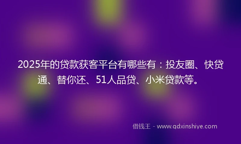 2025年的贷款获客平台有哪些有：投友圈、快贷通、替你还、51人品贷、小米贷款等。