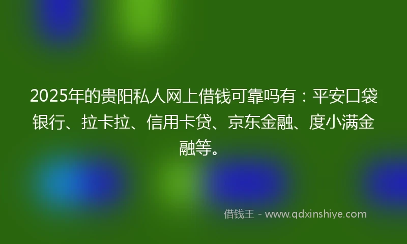 2025年的贵阳私人网上借钱可靠吗有：平安口袋银行、拉卡拉、信用卡贷、京东金融、度小满金融等。