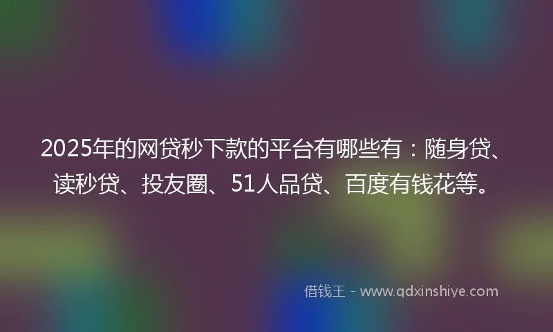 2025年的网贷秒下款的平台有哪些有：随身贷、读秒贷、投友圈、51人品贷、百度有钱花等。