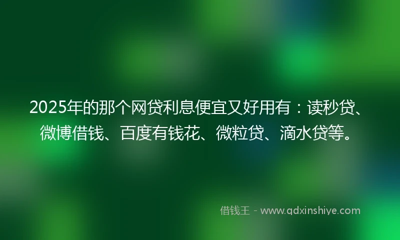 2025年的那个网贷利息便宜又好用有：读秒贷、微博借钱、百度有钱花、微粒贷、滴水贷等。