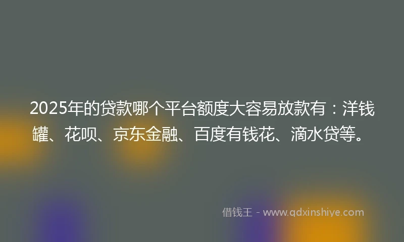 2025年的贷款哪个平台额度大容易放款有：洋钱罐、花呗、京东金融、百度有钱花、滴水贷等。