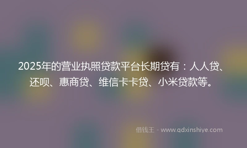 2025年的营业执照贷款平台长期贷有：人人贷、还呗、惠商贷、维信卡卡贷、小米贷款等。