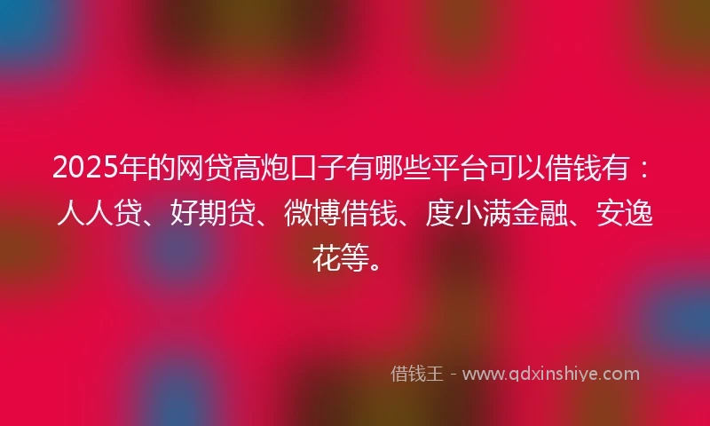 2025年的网贷高炮口子有哪些平台可以借钱有：人人贷、好期贷、微博借钱、度小满金融、安逸花等。