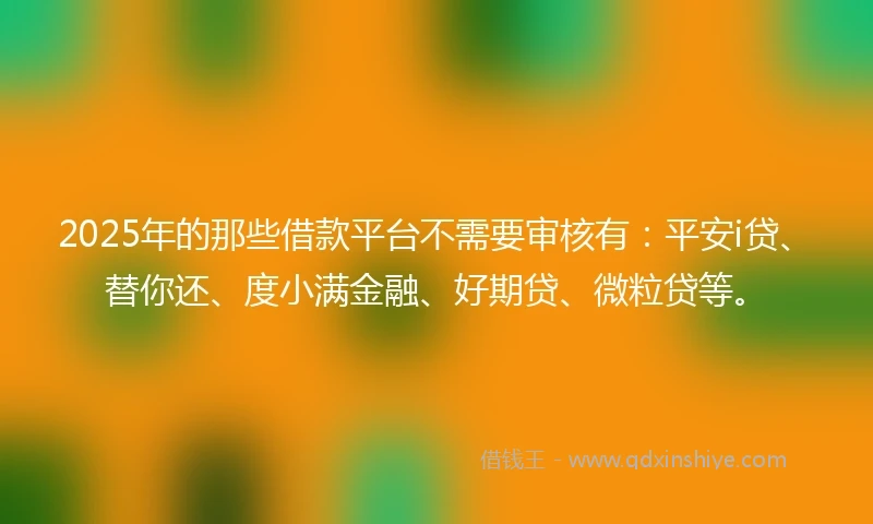 2025年的那些借款平台不需要审核有：平安i贷、替你还、度小满金融、好期贷、微粒贷等。