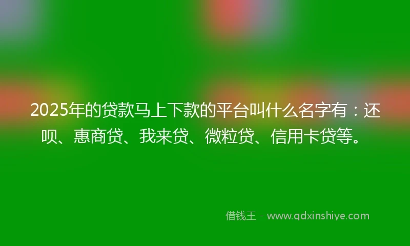 2025年的贷款马上下款的平台叫什么名字有：还呗、惠商贷、我来贷、微粒贷、信用卡贷等。