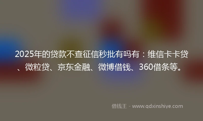 2025年的贷款不查征信秒批有吗有：维信卡卡贷、微粒贷、京东金融、微博借钱、360借条等。