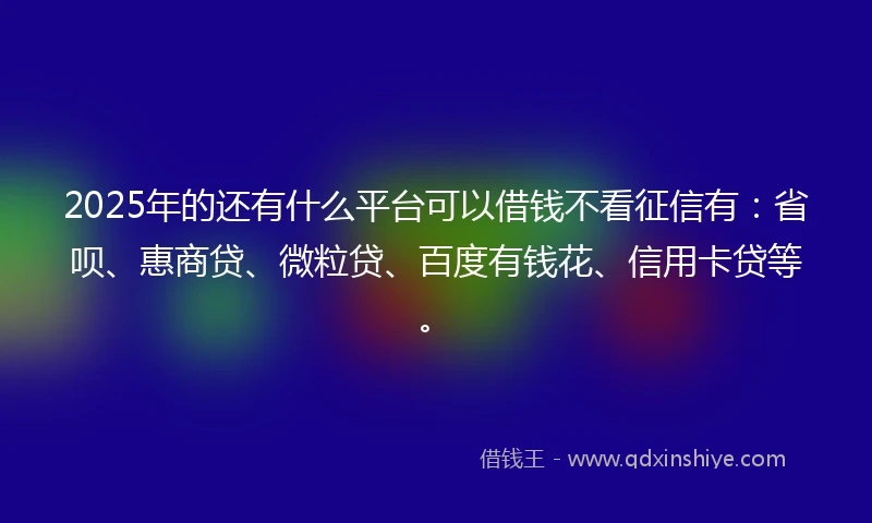 2025年的还有什么平台可以借钱不看征信有：省呗、惠商贷、微粒贷、百度有钱花、信用卡贷等。