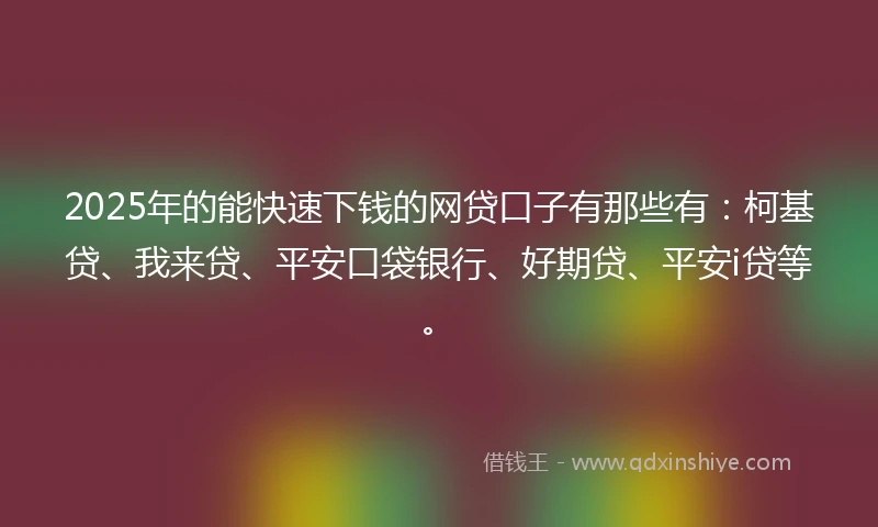 2025年的能快速下钱的网贷口子有那些有：柯基贷、我来贷、平安口袋银行、好期贷、平安i贷等。