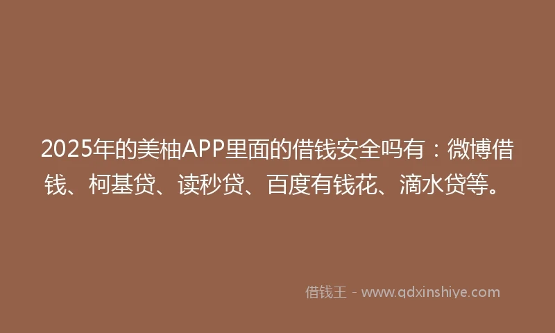 2025年的美柚APP里面的借钱安全吗有：微博借钱、柯基贷、读秒贷、百度有钱花、滴水贷等。