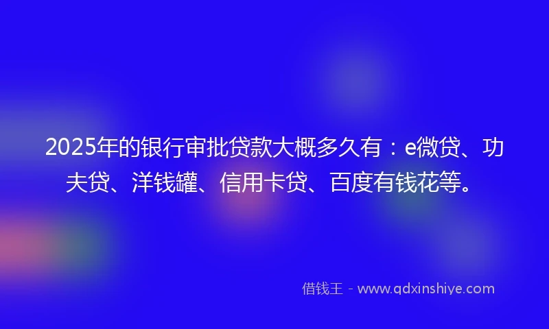 2025年的银行审批贷款大概多久有：e微贷、功夫贷、洋钱罐、信用卡贷、百度有钱花等。