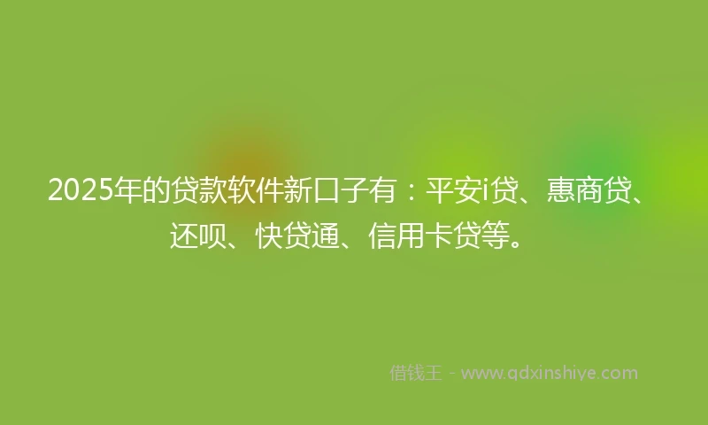2025年的贷款软件新口子有：平安i贷、惠商贷、还呗、快贷通、信用卡贷等。