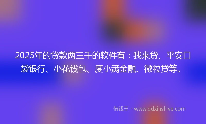 2025年的贷款两三千的软件有：我来贷、平安口袋银行、小花钱包、度小满金融、微粒贷等。
