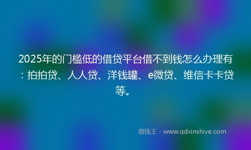 2025年的门槛低的借贷平台借不到钱怎么办理有：拍拍贷、人人贷、洋钱罐、e微贷、维信卡卡贷等。