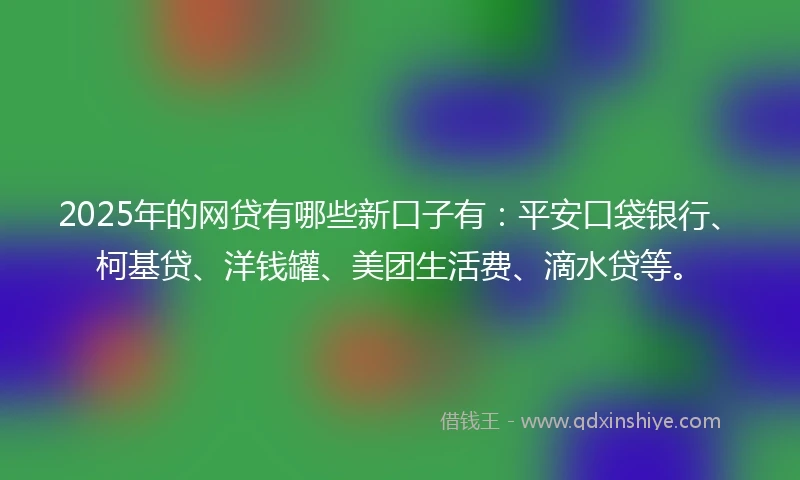 2025年的网贷有哪些新口子有：平安口袋银行、柯基贷、洋钱罐、美团生活费、滴水贷等。