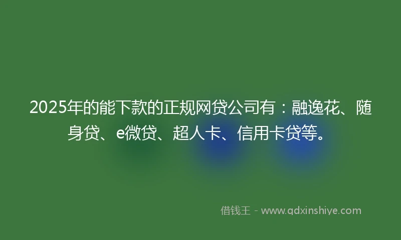 2025年的能下款的正规网贷公司有：融逸花、随身贷、e微贷、超人卡、信用卡贷等。