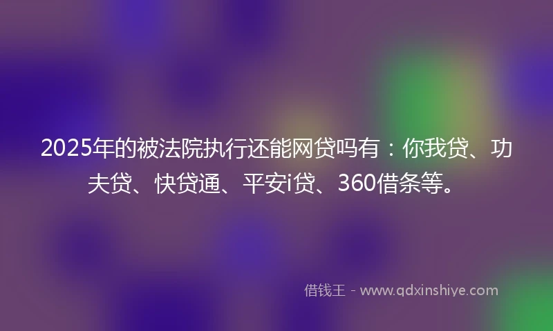 2025年的被法院执行还能网贷吗有：你我贷、功夫贷、快贷通、平安i贷、360借条等。