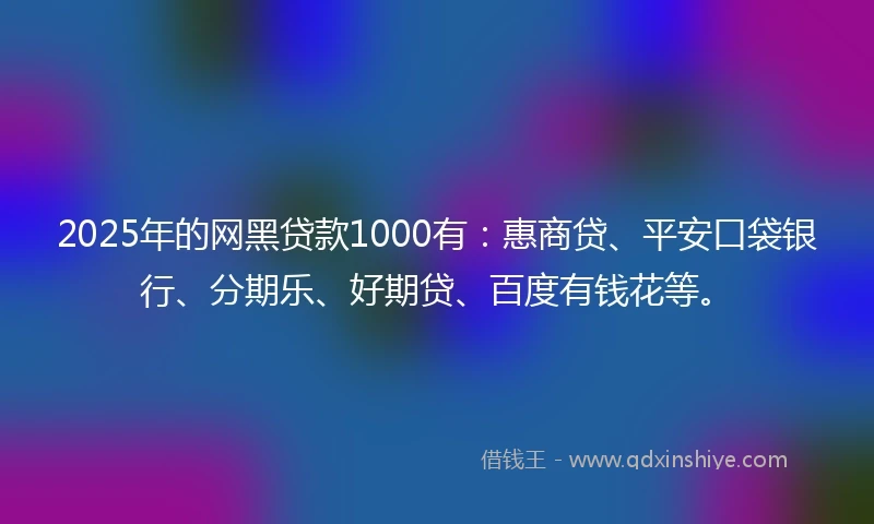 2025年的网黑贷款1000有：惠商贷、平安口袋银行、分期乐、好期贷、百度有钱花等。