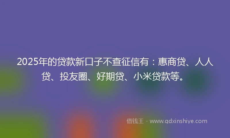 2025年的贷款新口子不查征信有：惠商贷、人人贷、投友圈、好期贷、小米贷款等。