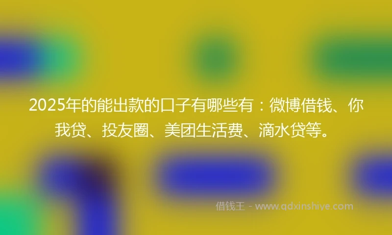 2025年的能出款的口子有哪些有：微博借钱、你我贷、投友圈、美团生活费、滴水贷等。