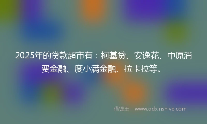 2025年的贷款超市有：柯基贷、安逸花、中原消费金融、度小满金融、拉卡拉等。