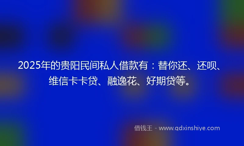 2025年的贵阳民间私人借款有：替你还、还呗、维信卡卡贷、融逸花、好期贷等。