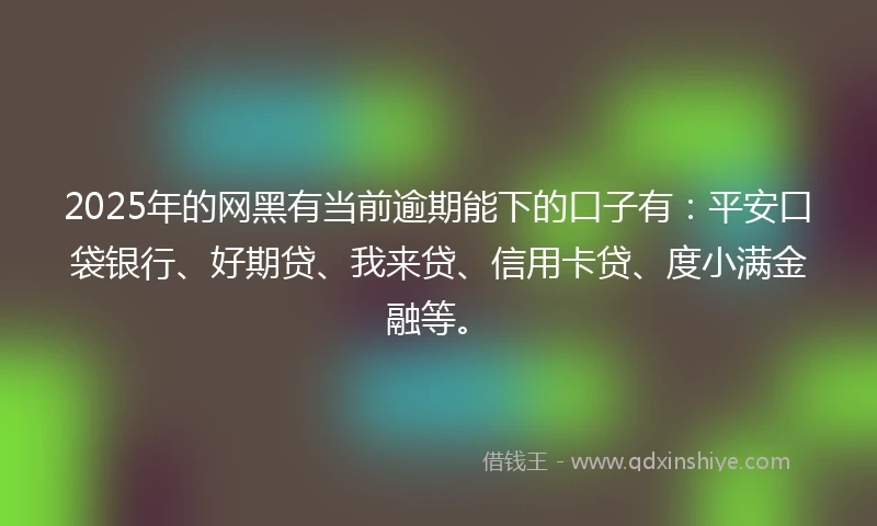 2025年的网黑有当前逾期能下的口子有：平安口袋银行、好期贷、我来贷、信用卡贷、度小满金融等。
