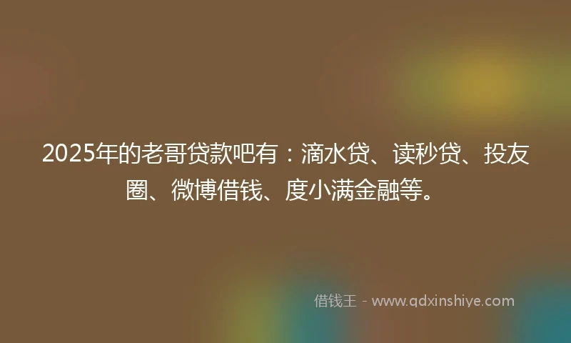 2025年的老哥贷款吧有：滴水贷、读秒贷、投友圈、微博借钱、度小满金融等。