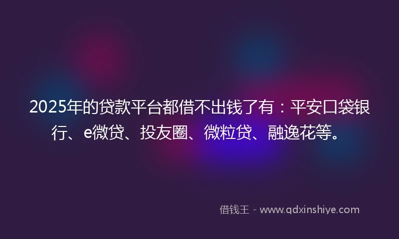 2025年的贷款平台都借不出钱了有：平安口袋银行、e微贷、投友圈、微粒贷、融逸花等。
