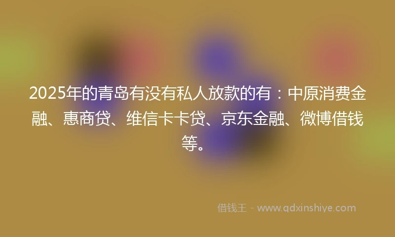 2025年的青岛有没有私人放款的有：中原消费金融、惠商贷、维信卡卡贷、京东金融、微博借钱等。