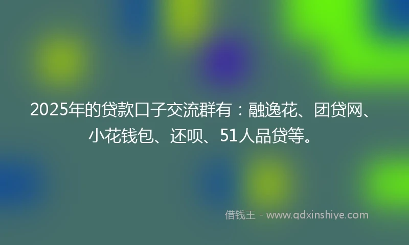 2025年的贷款口子交流群有：融逸花、团贷网、小花钱包、还呗、51人品贷等。