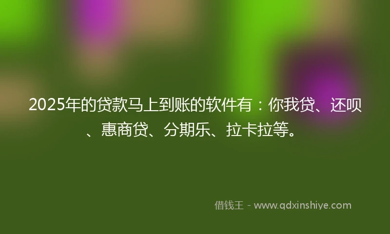 2025年的贷款马上到账的软件有：你我贷、还呗、惠商贷、分期乐、拉卡拉等。