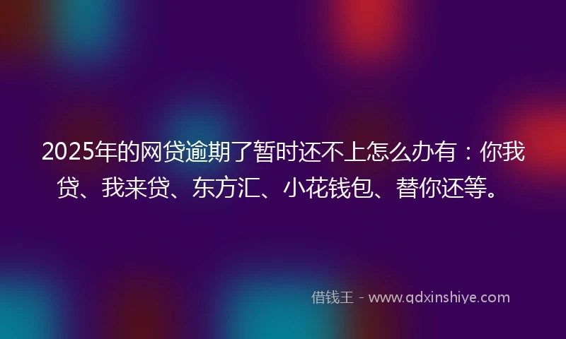 2025年的网贷逾期了暂时还不上怎么办有：你我贷、我来贷、东方汇、小花钱包、替你还等。