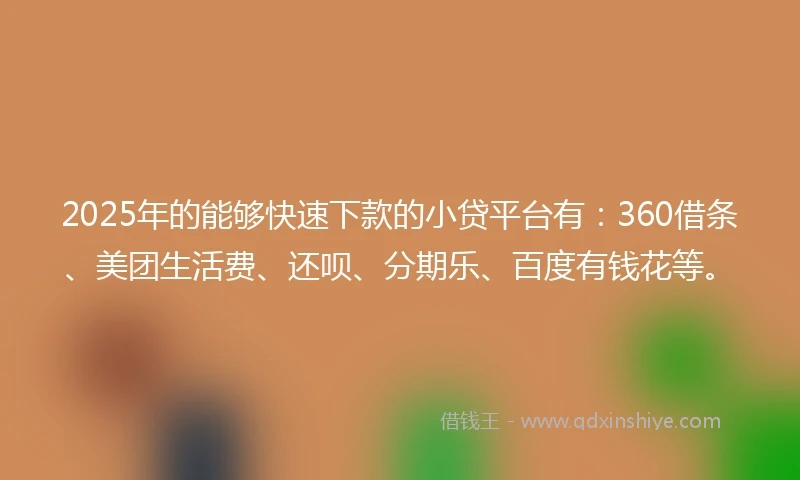2025年的能够快速下款的小贷平台有：360借条、美团生活费、还呗、分期乐、百度有钱花等。